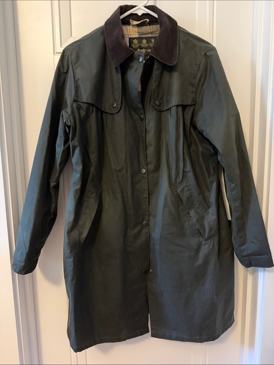 Barbour Jackets & Blazers - Barbour Dark Green Waxed Cotton Coat with Brown Corduroy Collar